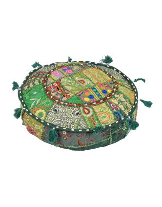 Meditačný vankúš patchworkový ručne vyšívaný, okrúhly 40x12cm