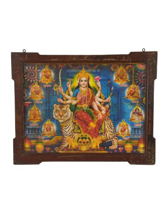 Starý obraz v teakovom ráme, Durga, 70x2x57cm