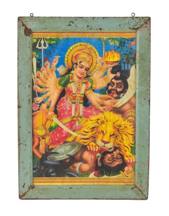 Starý obraz v teakovom ráme, Durga, 38x2x53cm