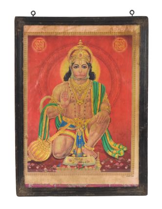 Starý obraz v teakovom ráme, Hanuman, 40x2x55cm
