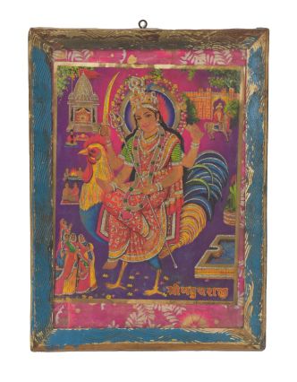 Starý obraz v teakovom ráme, Bahuchara Mata, 29x2x40cm