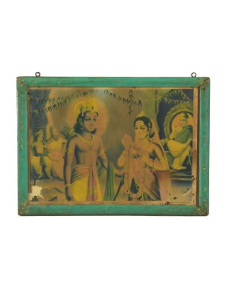 Starý obraz v teakovom ráme, Ráma a Sitá, 40x2x29cm