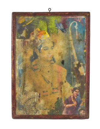 Starý obraz v teakovom ráme, Ráma a Sitá, 28x2x39cm