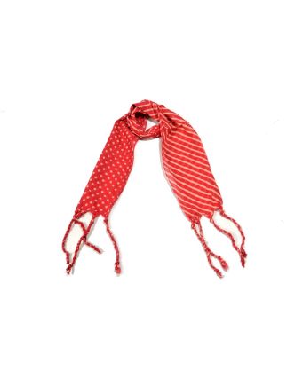 Atypická šatka so strapcami a dizajnom prúžkov, červená, 110x12cm