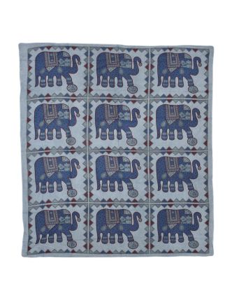 Prikrývka na posteľ so slonmi, vínovo-modrý, tlačený patchwork 220x202cm