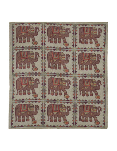 Prikrývka na posteľ so slonmi, hnedo-vínový, tlačený patchwork 220x202cm
