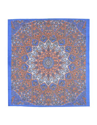 Prikrývka na posteľ, oranžovo-modro-biela, potlač mandala, 220x230cm