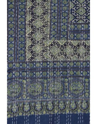 Prikrývka na posteľ zeleno-modrý prešívaný blockprint, ručná práca, 260x220cm