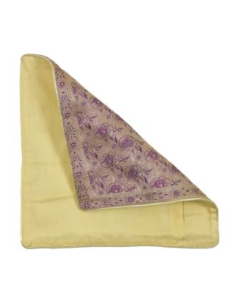 Béžovo-fialový saténový obliečka na vankúš s výšivkou, zips, 40x40cm
