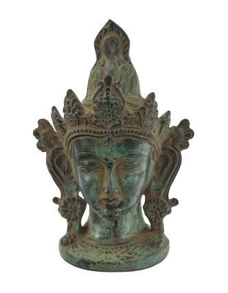Budhova hlava, mosadzná, zelená patina, 15cm