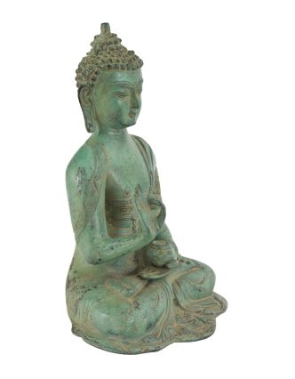 Budha Amoghasiddhi, mosadzná socha, zelená patina, 25cm