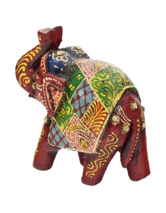Drevený slon, ručne maľovaný, červený, 12cm