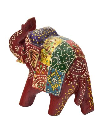 Drevený slon, ručne maľovaný, červený, 12cm