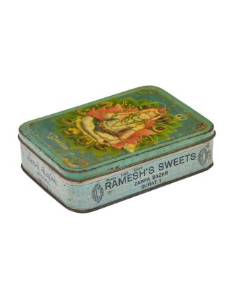 Starožitná plechová krabička "RAMESHS SWEETS", 18x13x5cm