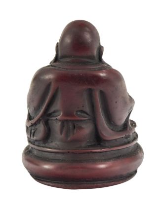 Budha, smejúca, tmavo červený, živica, 8cm