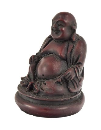 Budha, smejúca, tmavo červený, živica, 8cm