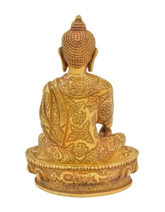 Budha Šákjamúni, ručne vyrezávaný, svetlý, antik patina, 13x9x20cm