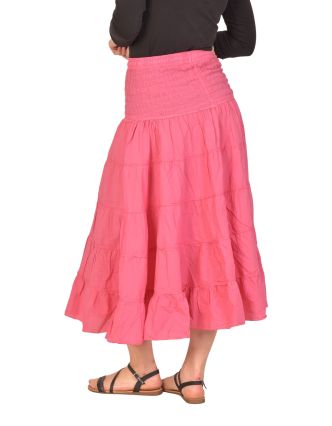 Dlhá ružová sukňa s volánom, žabičkovanie v páse