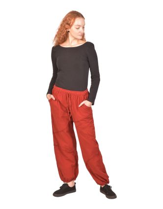 Unisex balónové nohavice bavlnené, červené, vrecká, guma a šnúrka v páse