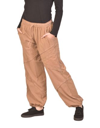 Unisex balónové nohavice bavlnené, svetlo hnedé, vrecká, guma a šnúrka v páse