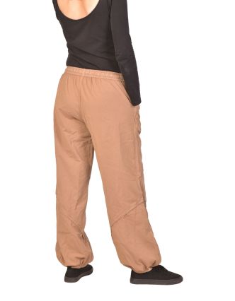 Unisex balónové nohavice bavlnené, svetlo hnedé, vrecká, guma a šnúrka v páse