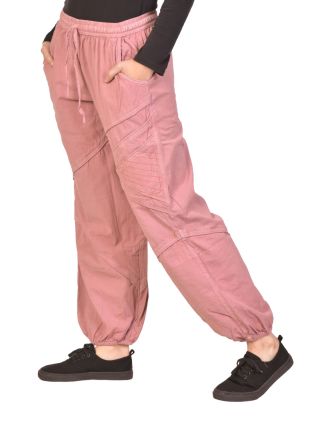 Unisex balónové nohavice bavlnené, svetlo ružové, vrecká, guma a šnúrka v páse