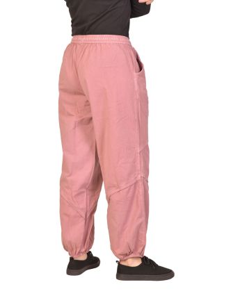 Unisex balónové nohavice bavlnené, svetlo ružové, vrecká, guma a šnúrka v páse