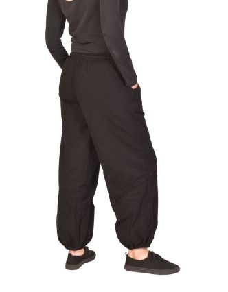 Unisex balónové nohavice bavlnené, čierne, vrecká, guma a šnúrka v páse