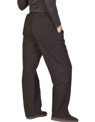 Unisex voľné nohavice bavlnené čierne, vrecká, guma a šnúrka v páse