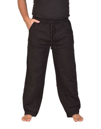 Unisex voľné nohavice bavlnené čierne, vrecká, guma a šnúrka v páse