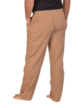 Unisex voľné nohavice bavlnené svetlo hnedé, vrecká, guma a šnúrka v páse