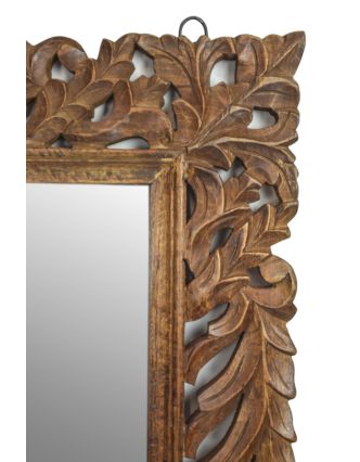 Zrkadlo v ráme z mangového dreva, ručne vyrezávané, prírodná úprava, 90x3x150cm