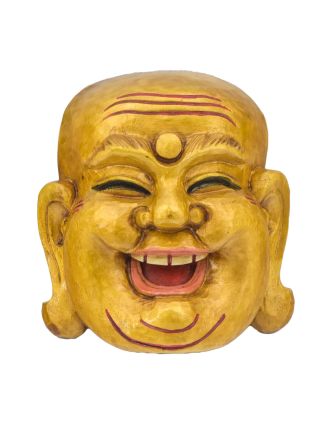 Drevená maska, smejúci sa buddha, 15x8x16cm