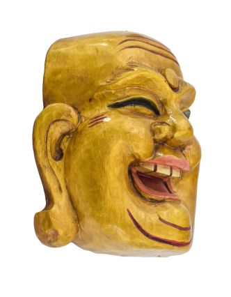 Drevená maska, smejúci sa buddha, 15x8x16cm