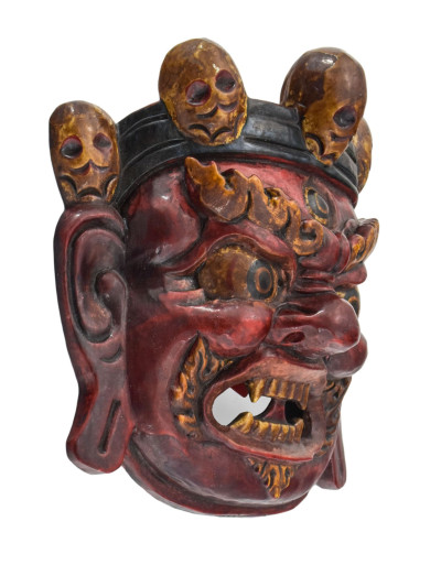 Drevená maska, "Bhairab", ručne vyrezávaná, maľovaná, 19x8x19cm