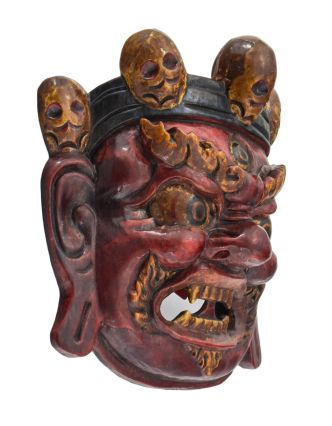 Drevená maska, "Bhairab", ručne vyrezávaná, maľovaná, 19x8x19cm