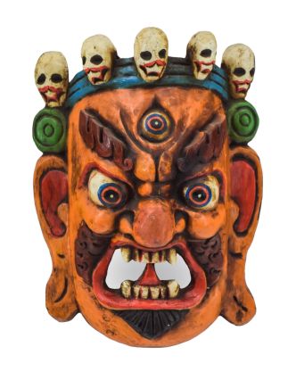 Drevená maska, "Bhairab", ručne vyrezávaná, maľovaná, 22x9x25cm