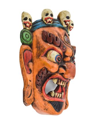 Drevená maska, "Bhairab", ručne vyrezávaná, maľovaná, 22x9x25cm