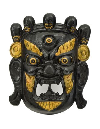 Drevená maska, "Bhairab", ručne vyrezávaná, maľovaná, 19x9x25cm
