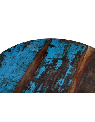 Okrúhly stolík z teakového dreva v "Goa" štýle, kovové nohy, 76x76x65cm