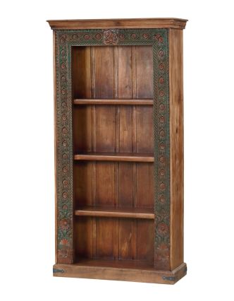 Knižnica z teakového dreva, ručná rezba, 109x43x213cm