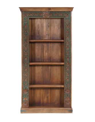 Knižnica z teakového dreva, ručná rezba, 109x43x213cm