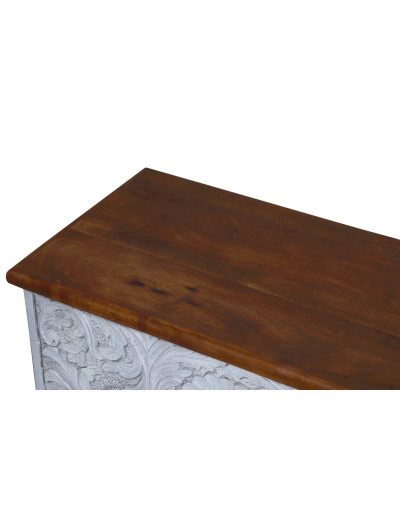 Truhla z mangového dreva zdobená ručnými rezbami, 89x44x45cm