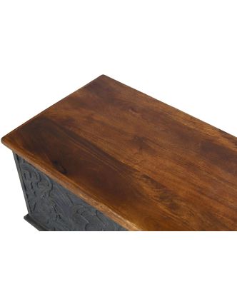 Truhla z mangového dreva zdobená ručnými rezbami, 89x44x50cm