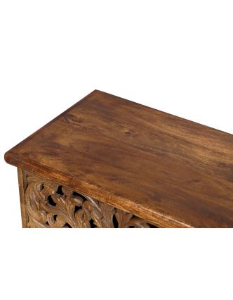 Truhla z mangového dreva, ručne vyrezávaná, 57x36x37cm