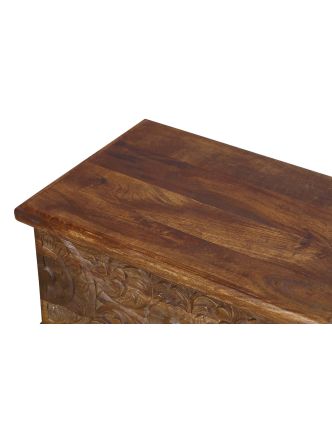 Truhla z mangového dreva, ručne vyrezávaná, 58x34x37cm