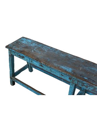 Lavice z teakového dřeva, tyrkysová patina, 164x38x53cm