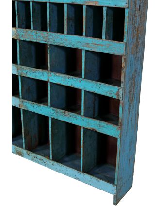 Knižnica z teakového dreva, tyrkysová patina, 154x26x176cm