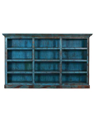 Knižnica z teakového dreva, tyrkysová patina, 280x58x170cm