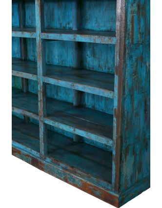 Knižnica z teakového dreva, tyrkysová patina, 280x58x170cm